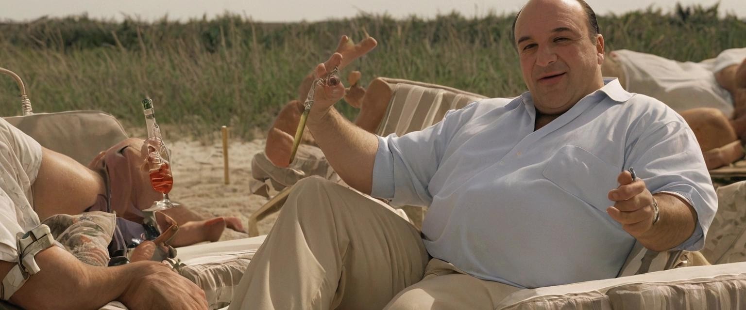 Image with seed 3413056669 generated via Stable Diffusion through @stablehorde@sigmoid.social. Prompt: tony soprano enjoying his life away from the mafia