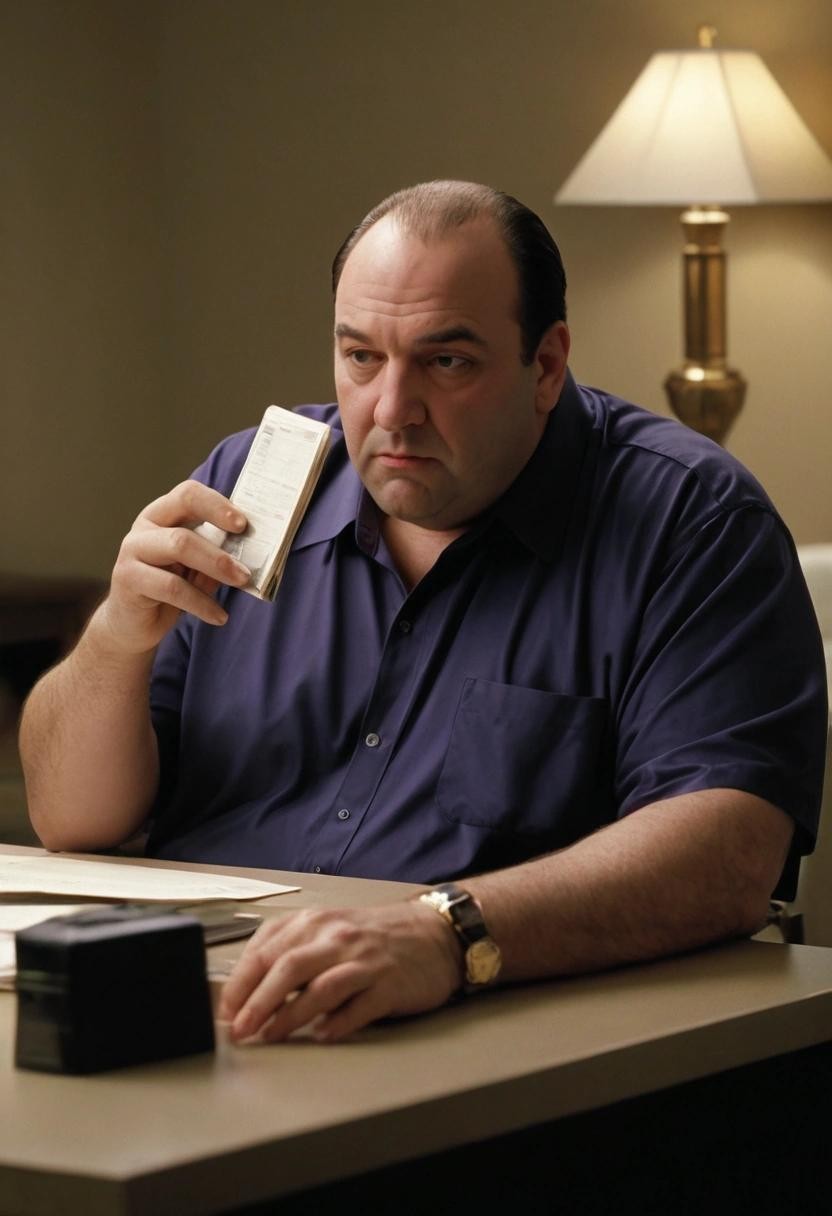 Image with seed 2775079053 generated via Stable Diffusion through @stablehorde@sigmoid.social. Prompt: tony soprano deducing that the problem is recursive