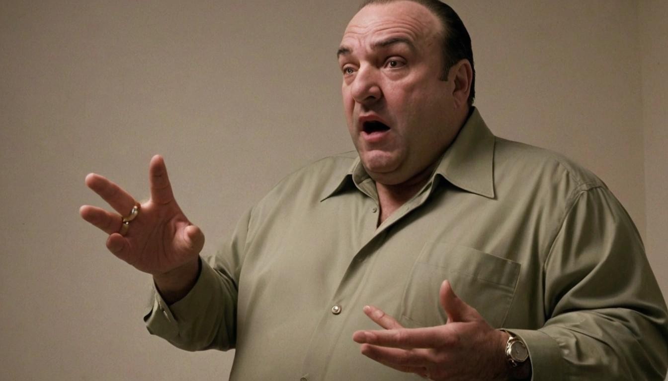 Image with seed 2444020441 generated via Stable Diffusion through @stablehorde@sigmoid.social. Prompt: Tony soprano horrified by his hand having too many fingers