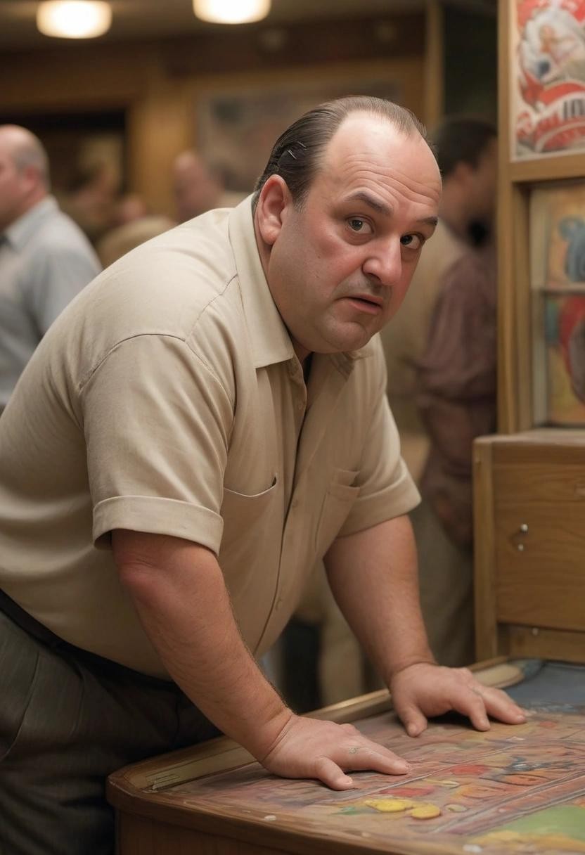 Image with seed 1586337462 generated via Stable Diffusion through @stablehorde@sigmoid.social. Prompt: tony soprano playing wack-a-mole at the boardwalk arcade in subsaharan norway###