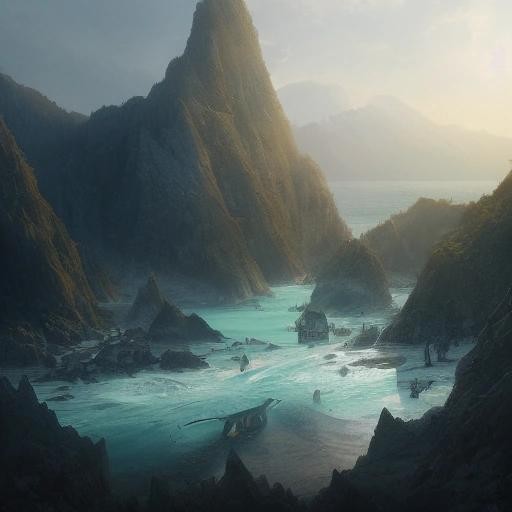 Image with seed 2901932556 generated via Stable Diffusion through @stablehorde@sigmoid.social. Prompt: a map with different landscapes, SEA and a Lake. , fantasy artwork, epic, detailed and intricate digital painting, trending on artstation, by wlop and greg rutkowski, octane render