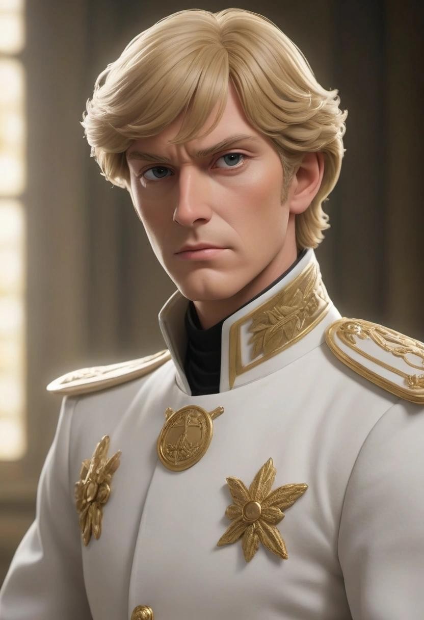 Image with seed 1711591963 generated via Stable Diffusion through @stablehorde@sigmoid.social. Prompt: Kaiser Reinhard of the Galactic Empire from the anime Legend of the Galactic Heroes###