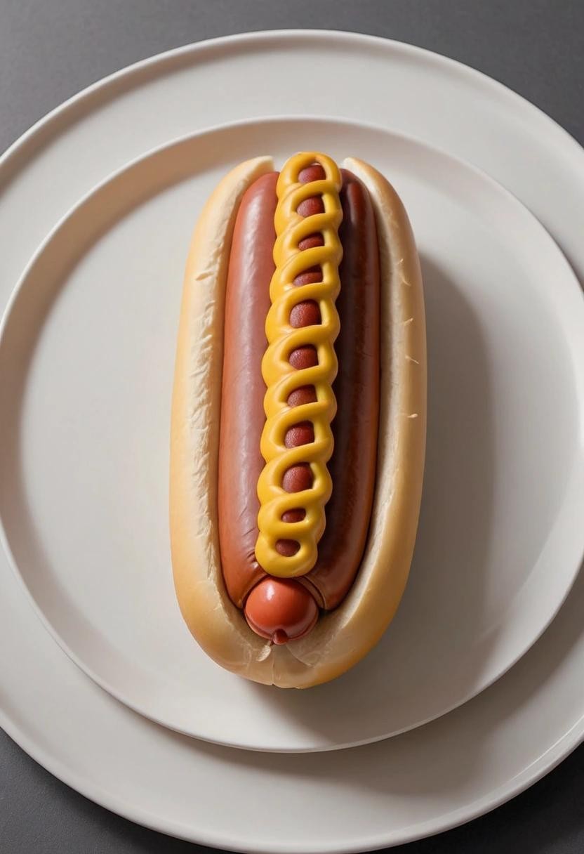 Image with seed 3955599994 generated via Stable Diffusion through @stablehorde@sigmoid.social. Prompt: a Danish hotdog on a plate###