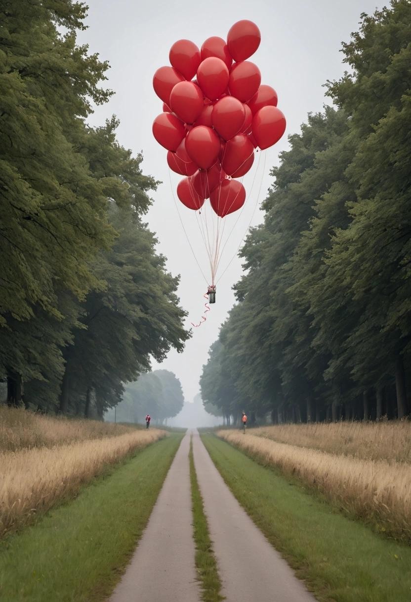 Image with seed 791529972 generated via Stable Diffusion through @stablehorde@sigmoid.social. Prompt: 99 Luftballons auf ihrem Weg zum Horizont###