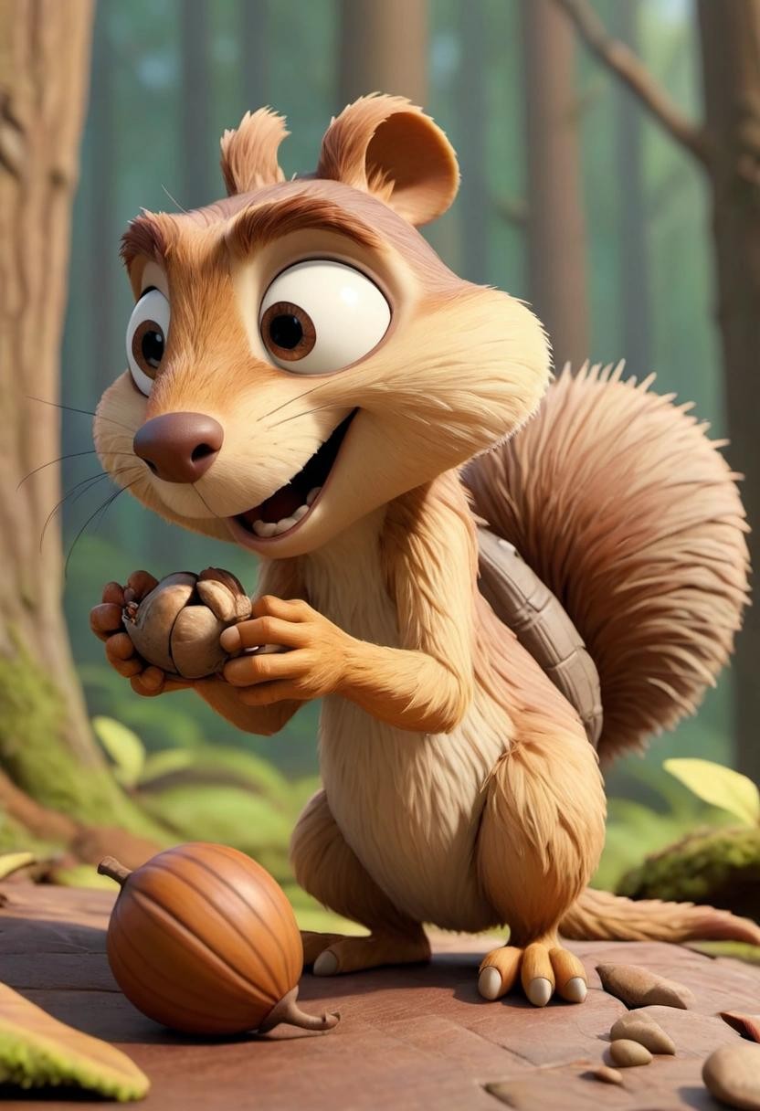 Image with seed 2287216055 generated via Stable Diffusion through @stablehorde@sigmoid.social. Prompt: Scrat admiring an acorn just out of reach###