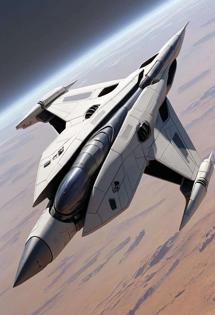 Image with seed 775330938 generated via Stable Diffusion through @stablehorde@sigmoid.social. Prompt: a futuristic 5th generation jet space fighter###
