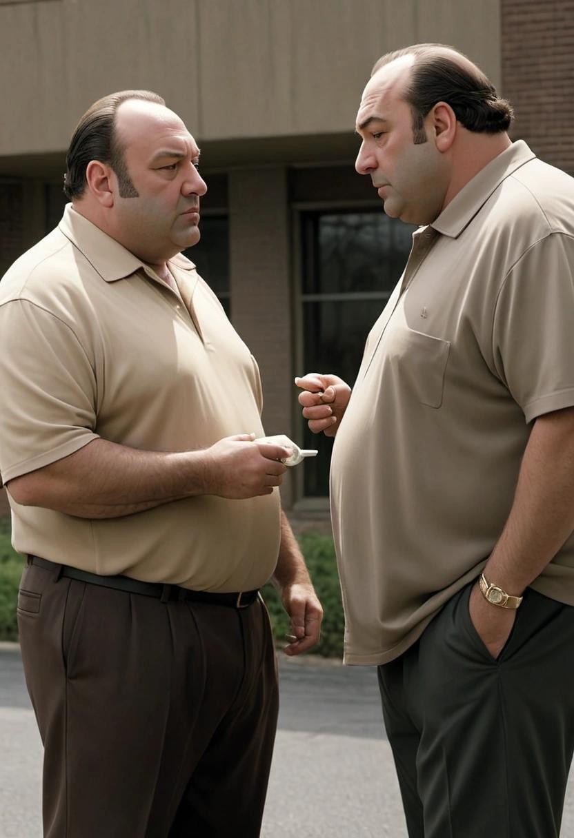 Image with seed 3325533267 generated via Stable Diffusion through @stablehorde@sigmoid.social. Prompt: tony soprano meeting his friend carl marks###