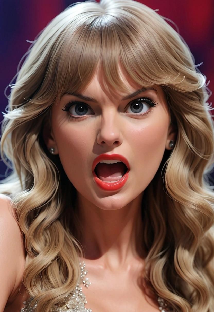Image with seed 2408692517 generated via Stable Diffusion through @stablehorde@sigmoid.social. Prompt: Taylor swift screming at bot###