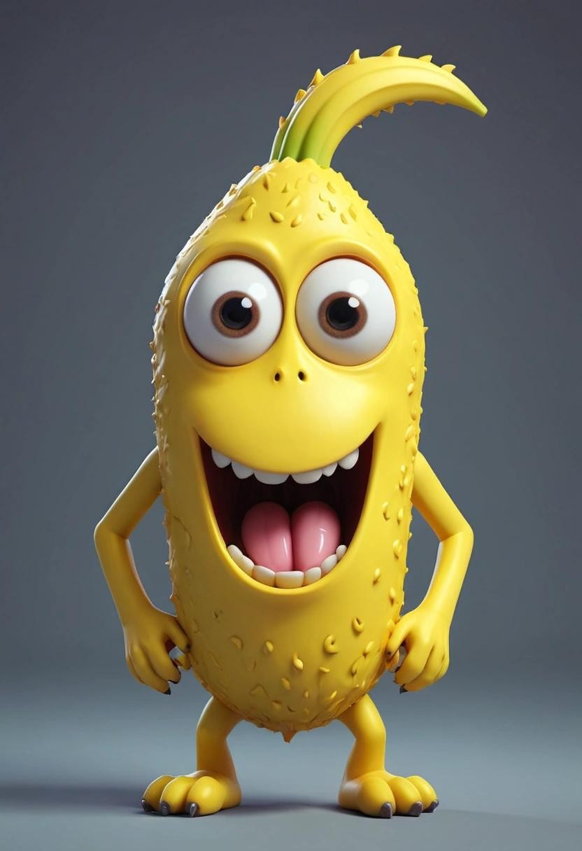 Image with seed 2495537602 generated via Stable Diffusion through @stablehorde@sigmoid.social. Prompt: a cute Banana Monster, 3D###
