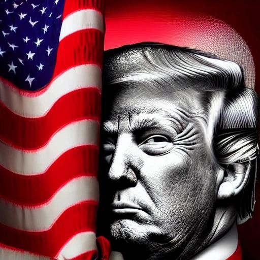 Image with seed 4136488338 generated via Stable Diffusion through @stablehorde@sigmoid.social. Prompt: president Trump with his head inside the mouth of a dragon with the colors af the USA 