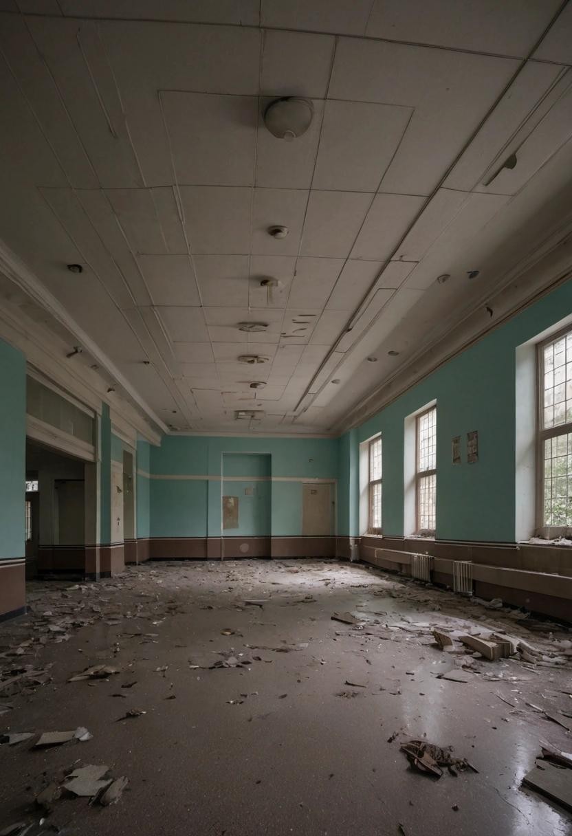 Image with seed 4033559210 generated via Stable Diffusion through @stablehorde@sigmoid.social. Prompt: an abandoned art deco hospital