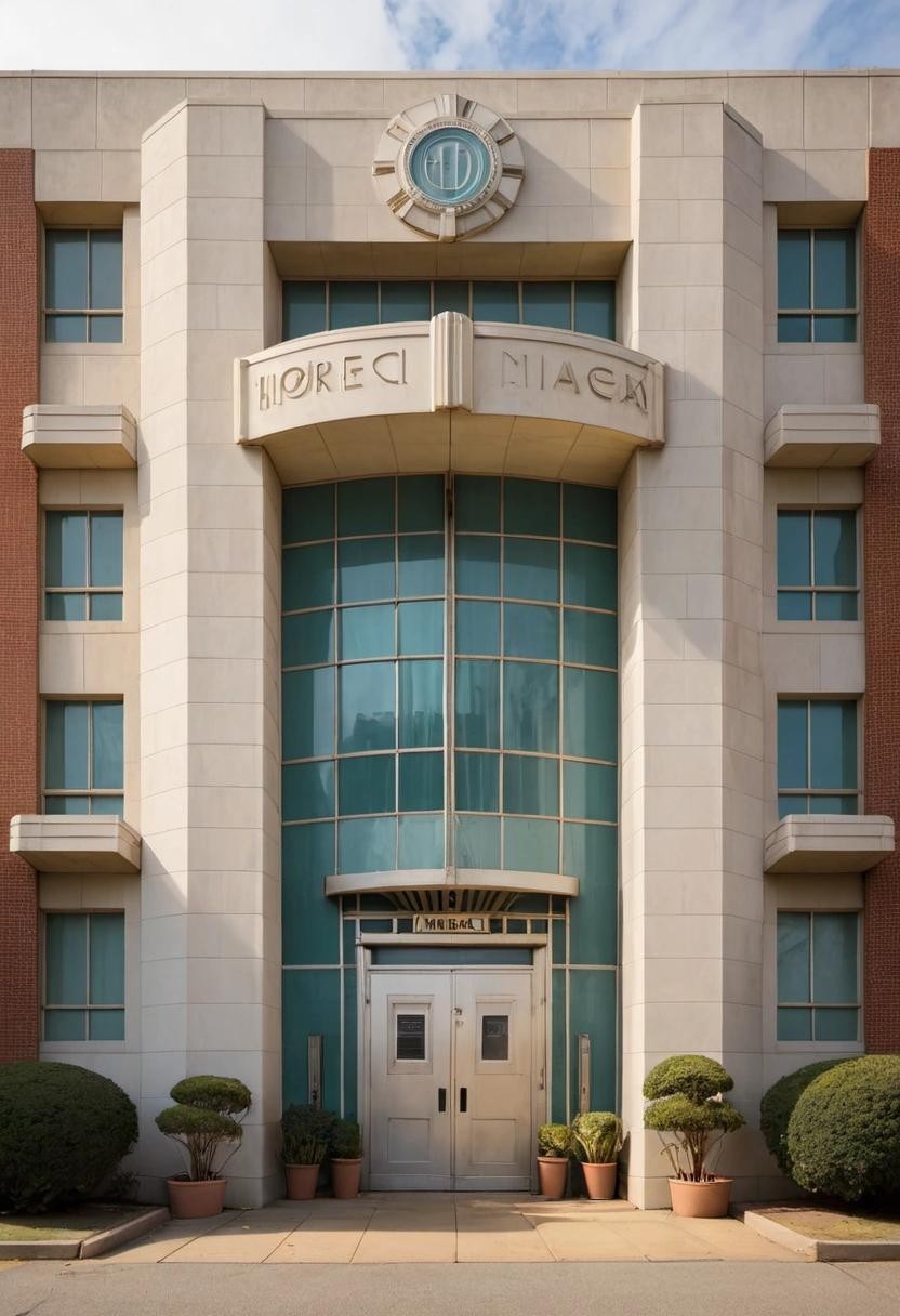 Image with seed 1364301110 generated via Stable Diffusion through @stablehorde@sigmoid.social. Prompt: an art deco hospital exterior