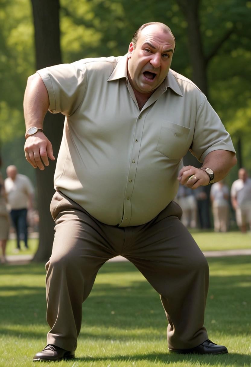 Image with seed 127921979 generated via Stable Diffusion through @stablehorde@sigmoid.social. Prompt: tony soprano spinning around at 300rpm in a park