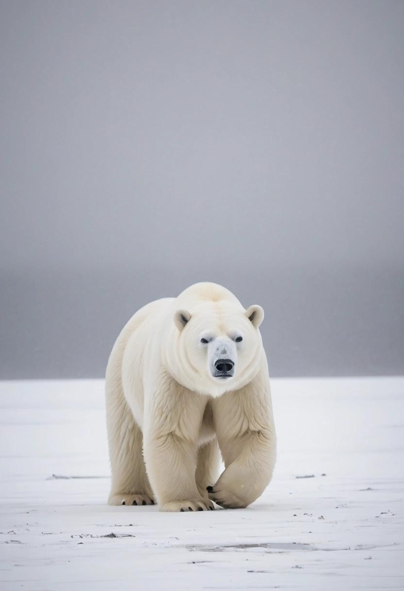 Image with seed 716330298 generated via Stable Diffusion through @stablehorde@sigmoid.social. Prompt: one polar bear in an invisible snow storm.