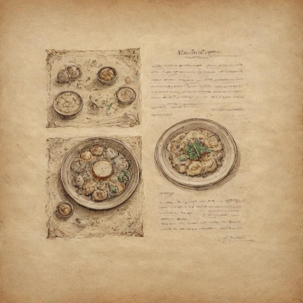 Image with seed 1874406634 generated via Stable Diffusion through @stablehorde@sigmoid.social. Prompt: on parchment, ink illustration, a frugal dinner 