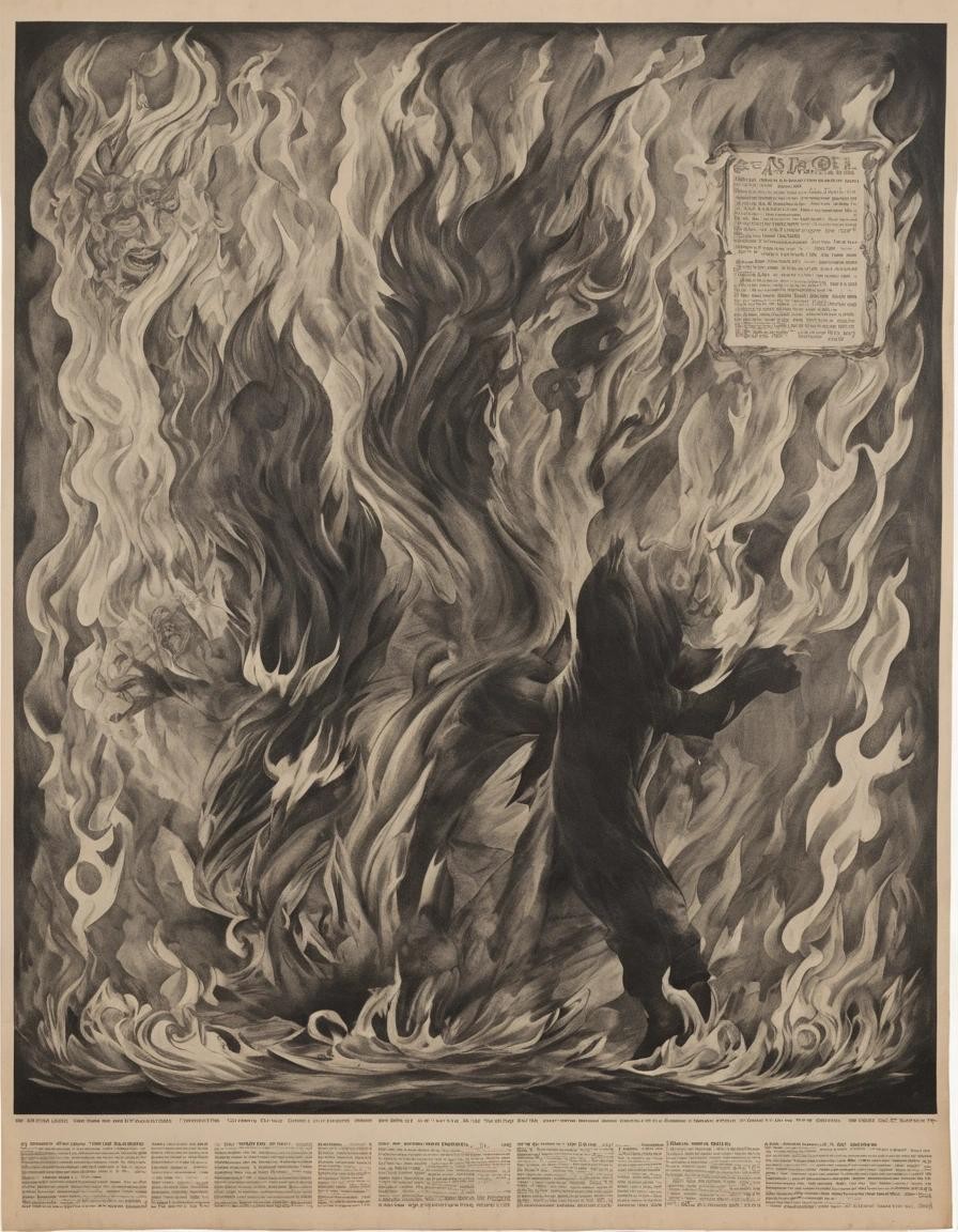 Image with seed 1098489460 generated via Stable Diffusion through @stablehorde@sigmoid.social. Prompt: antique broadsheet drawing, the characters 404 in flames , text, monotone###, colorful