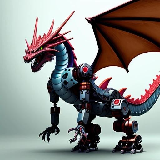 Image with seed 1523939857 generated via Stable Diffusion through @stablehorde@sigmoid.social. Prompt: a dragon that is a mechanical robot 