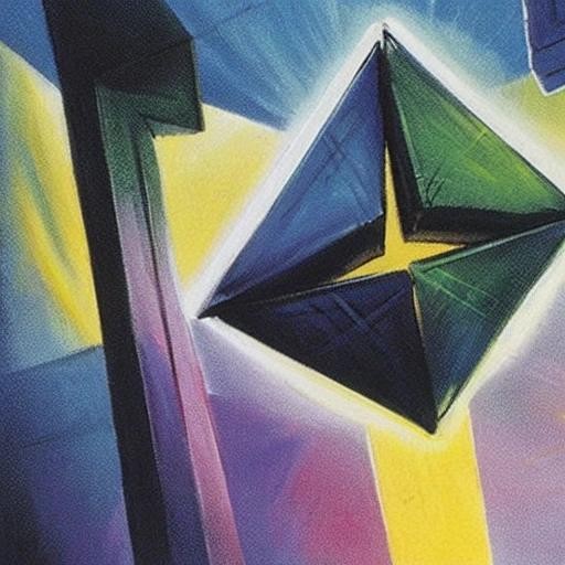 Image with seed 1702864614 generated via Stable Diffusion through @stablehorde@sigmoid.social. Prompt: a triangle, a box and a washing machine as if it were three individual characters who are celebrating together , mtg card art
