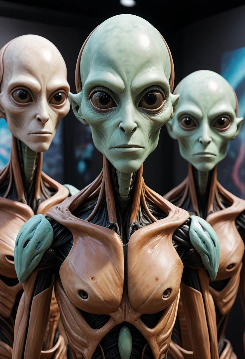 Image with seed 2891369122 generated via Stable Diffusion through @stablehorde@sigmoid.social. Prompt: humanoid alien bohemians at an interstellar art exhibition, science fiction, space opera, fantasy