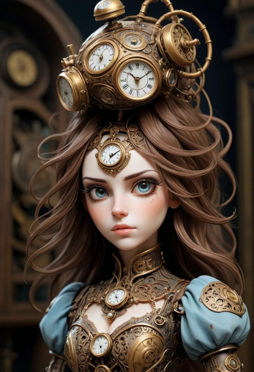 Image with seed 191298160 generated via Stable Diffusion through @stablehorde@sigmoid.social. Prompt: Roccoco humanoid automaton Clockwork Girl, clockworkpunk, fantasy