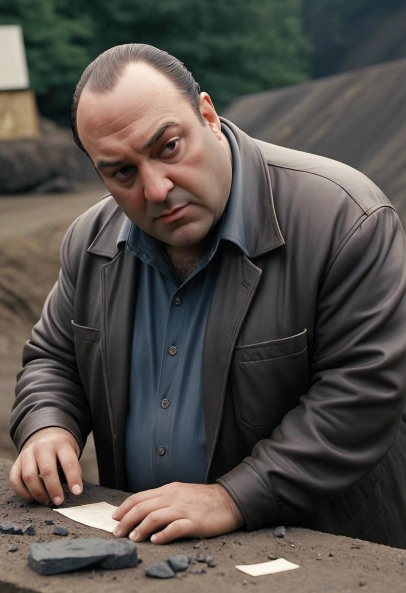 Image with seed 1935866551 generated via Stable Diffusion through @stablehorde@sigmoid.social. Prompt: tony soprano waxing poetic about the corundum mine in tukwila