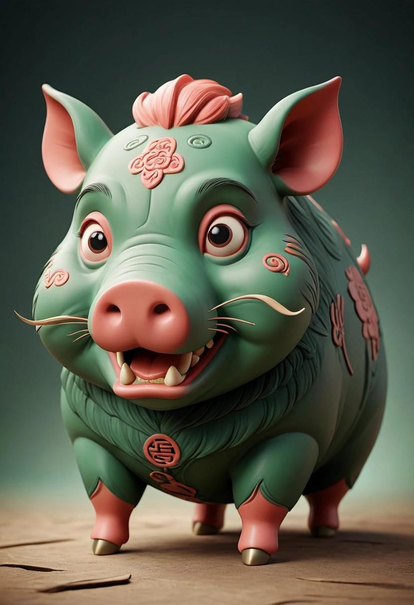 Image with seed 3843763183 generated via Stable Diffusion through @stablehorde@sigmoid.social. Prompt: a stylized 1959 Earth Pig of the Chinese zodiac.