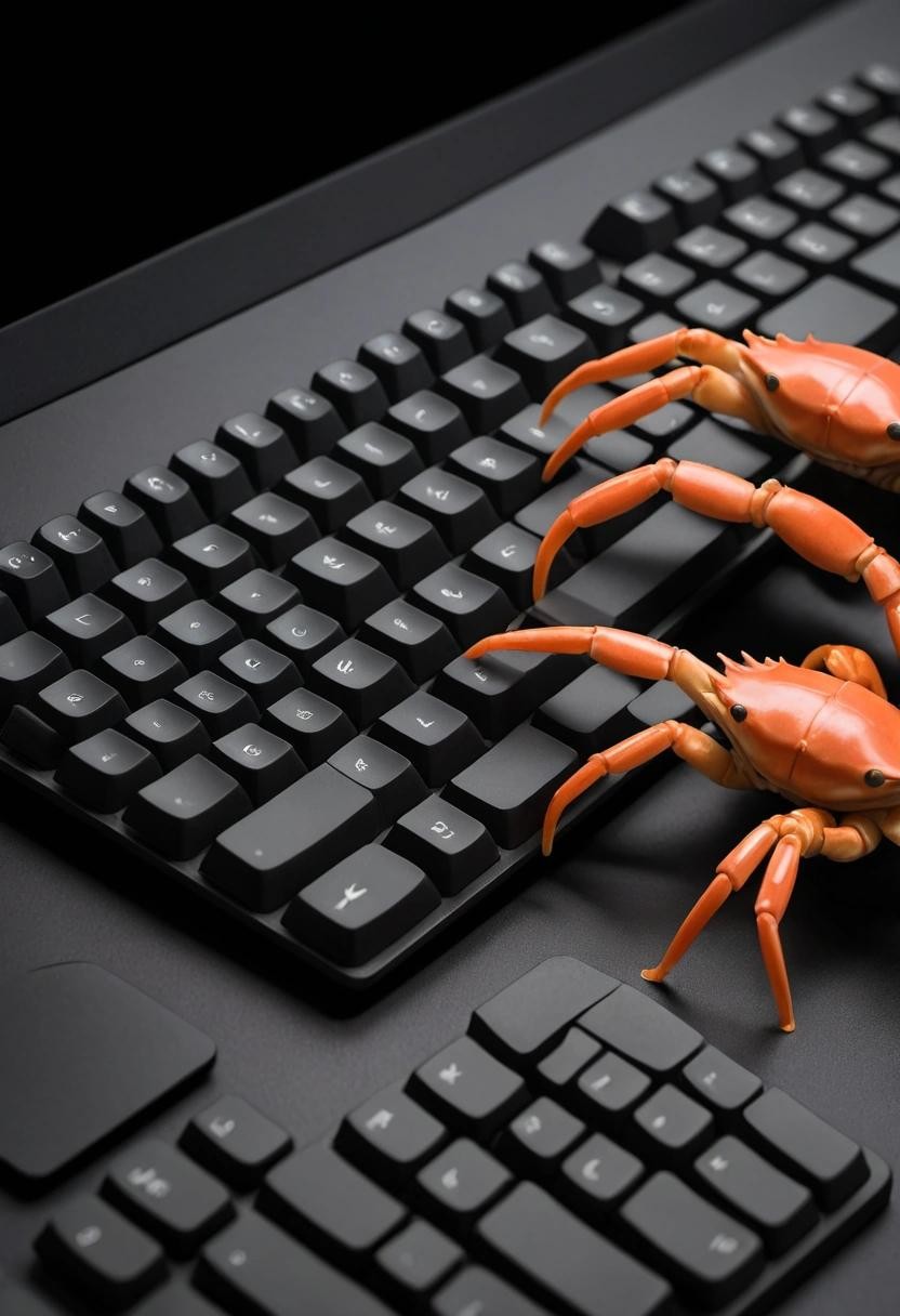 Image with seed 3586812133 generated via Stable Diffusion through @stablehorde@sigmoid.social. Prompt: a matte black computer keyboard scuttling at an odd angle on crab legs. Everything else is normal.