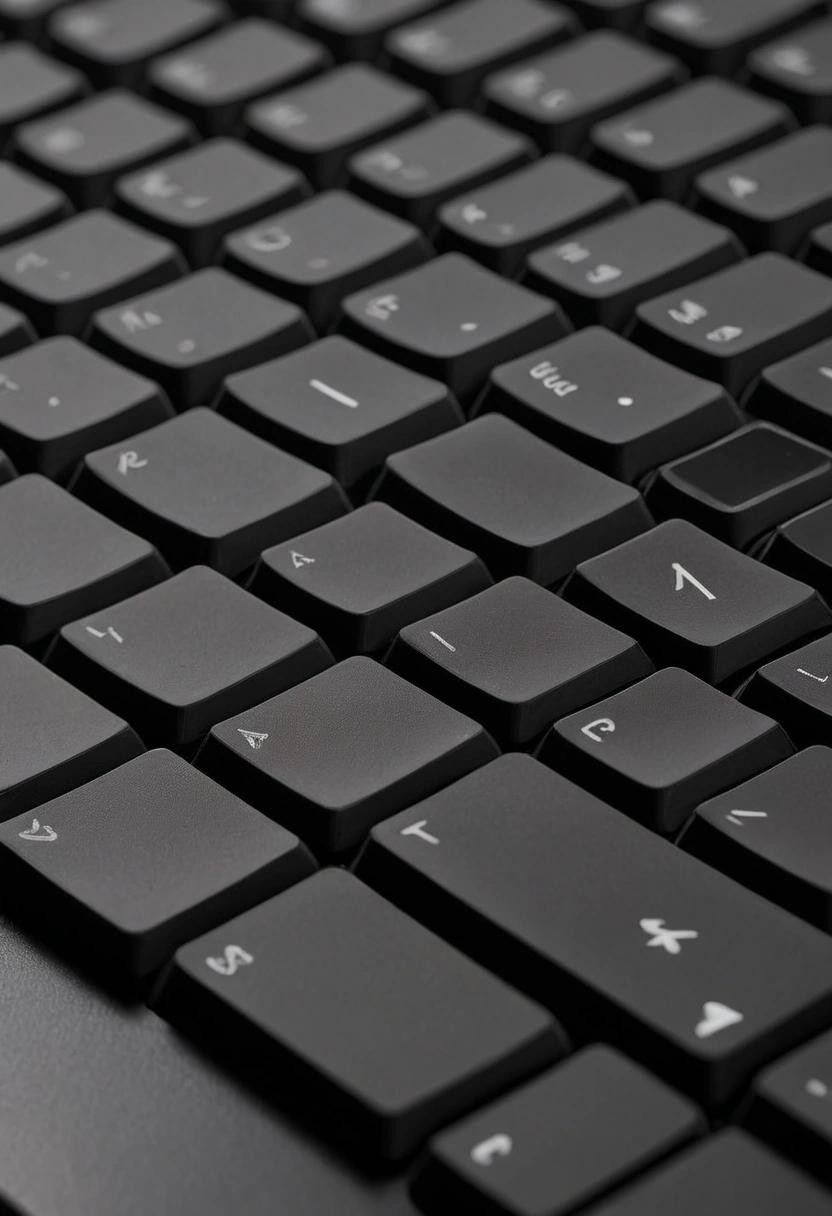 Image with seed 3905899408 generated via Stable Diffusion through @stablehorde@sigmoid.social. Prompt: a matte black keyboard face close-up.