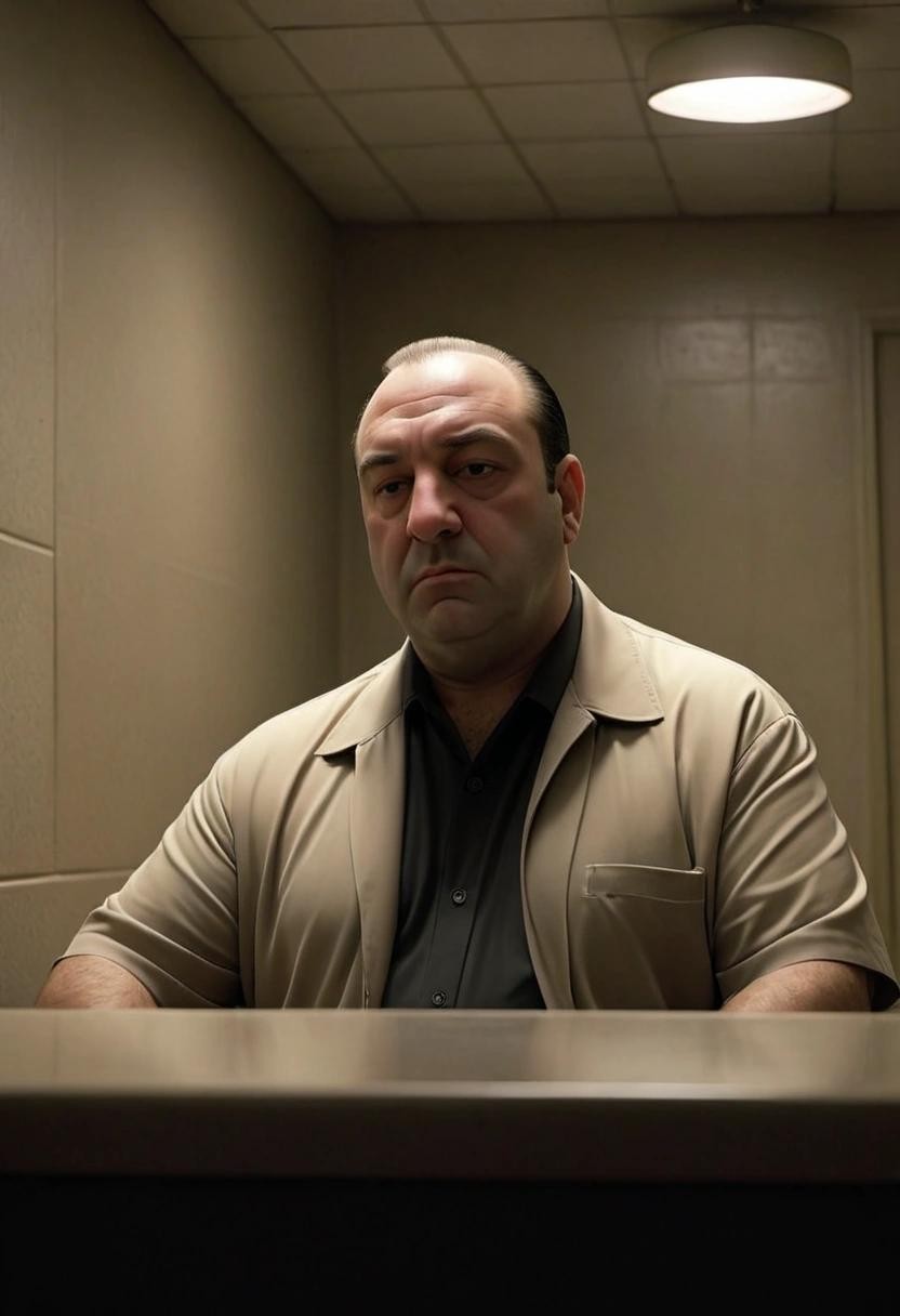 Image with seed 3901848475 generated via Stable Diffusion through @stablehorde@sigmoid.social. Prompt: tony soprano in a liminal space