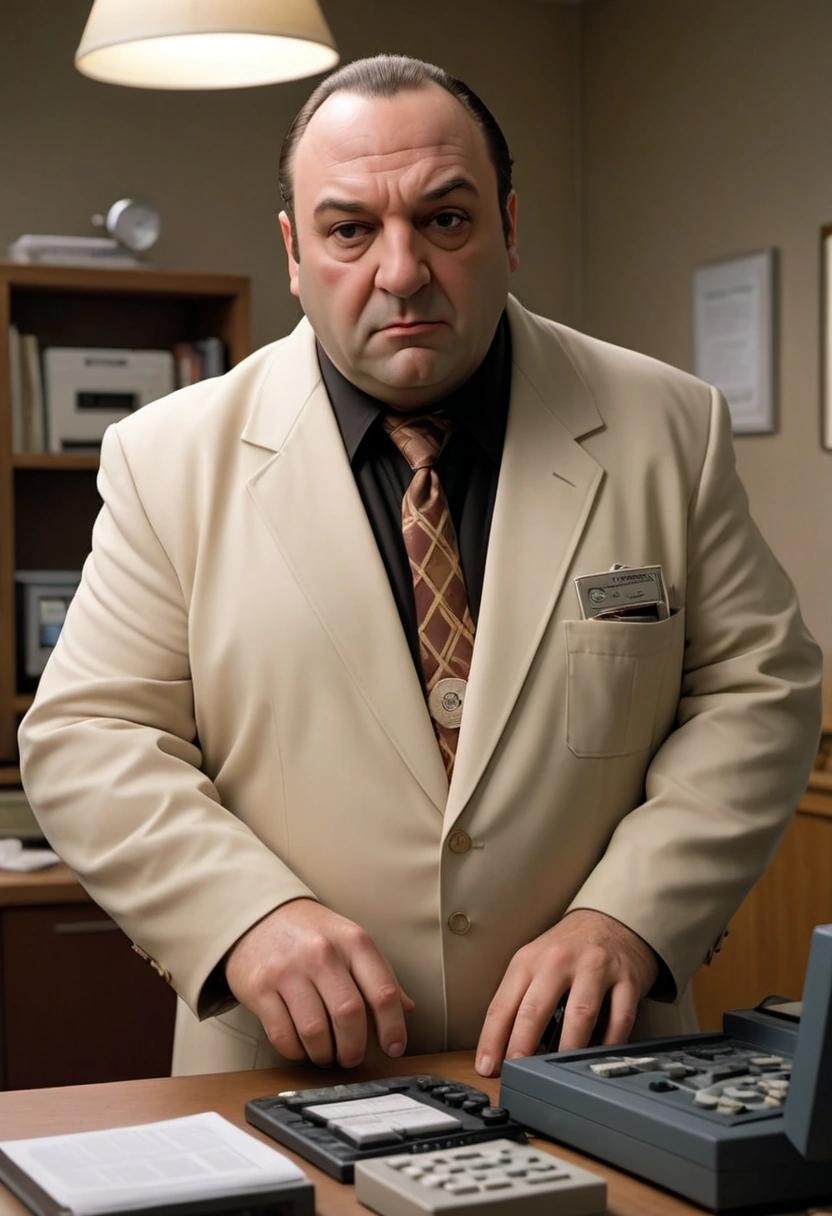 Image with seed 1796235616 generated via Stable Diffusion through @stablehorde@sigmoid.social. Prompt: tony soprano cosplaying as norton disk doctor