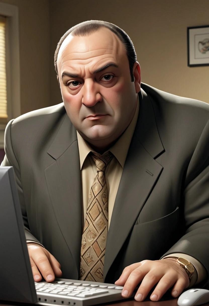 Image with seed 3986655885 generated via Stable Diffusion through @stablehorde@sigmoid.social. Prompt: Tony Soprano on the box art for Norton Antivirus