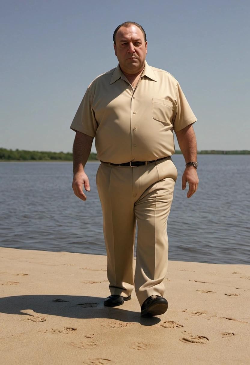 Image with seed 1420230736 generated via Stable Diffusion through @stablehorde@sigmoid.social. Prompt: tony soprano walking on the surface of the sun