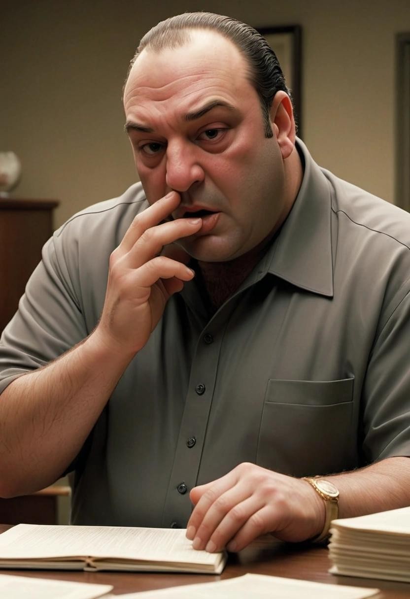 Image with seed 3053002985 generated via Stable Diffusion through @stablehorde@sigmoid.social. Prompt: tony soprano delivering an impassioned diatribe extolling the virtues of delivering impassioned diatribes