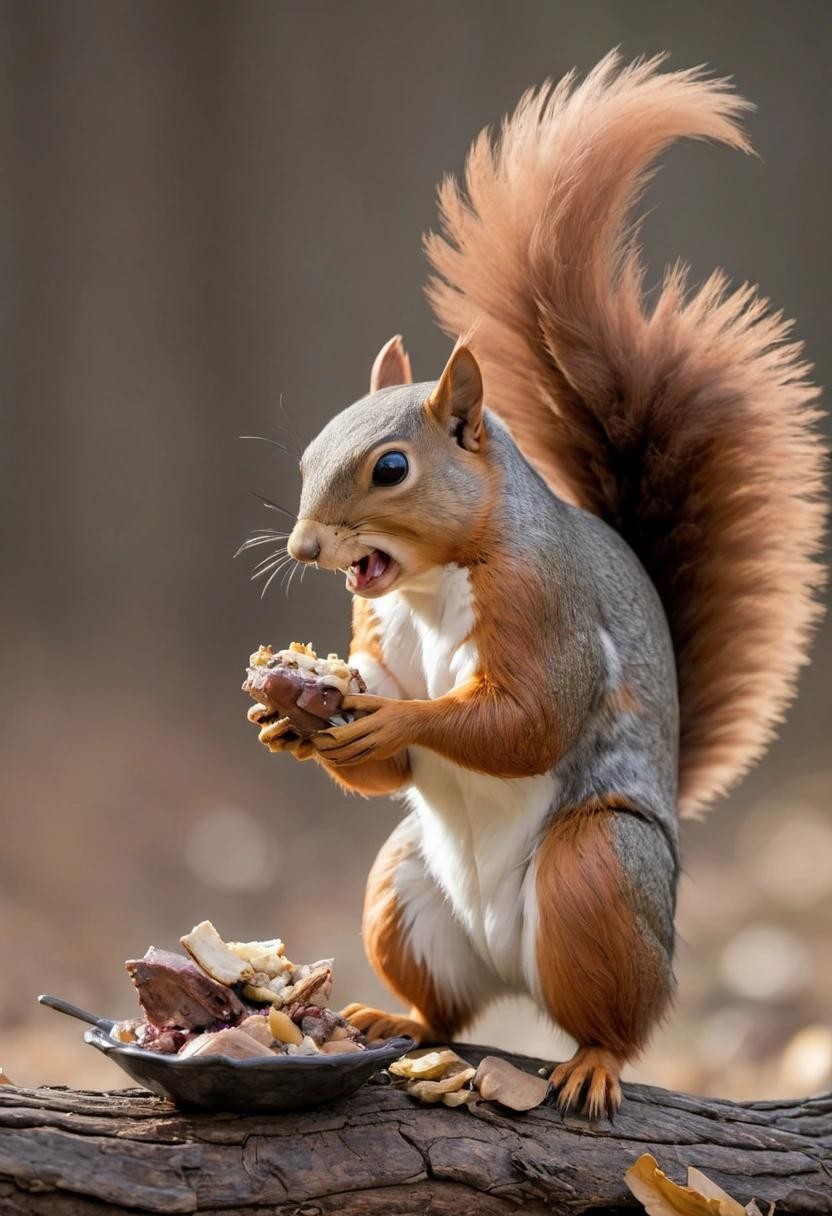 Image with seed 3852447636 generated via Stable Diffusion through @stablehorde@sigmoid.social. Prompt: a squirrel which is furiously eating an eagle