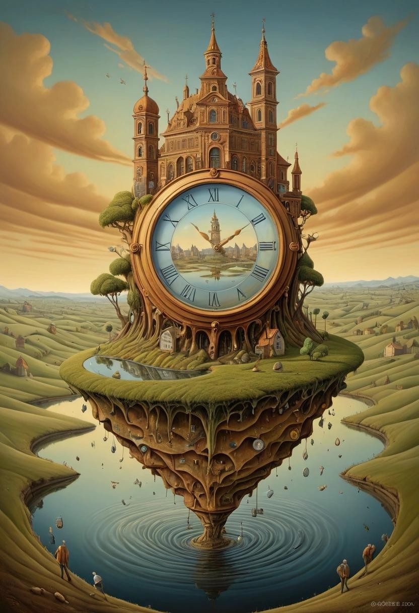 Image with seed 289890134 generated via Stable Diffusion through @stablehorde@sigmoid.social. Prompt: No-Time Toulouse, surrealist landscape, clock melting, man, highly detailed. oil painting, Jacek Yerka, Gediminas Pranckevicius, Salvador Dali, Erik Johansson