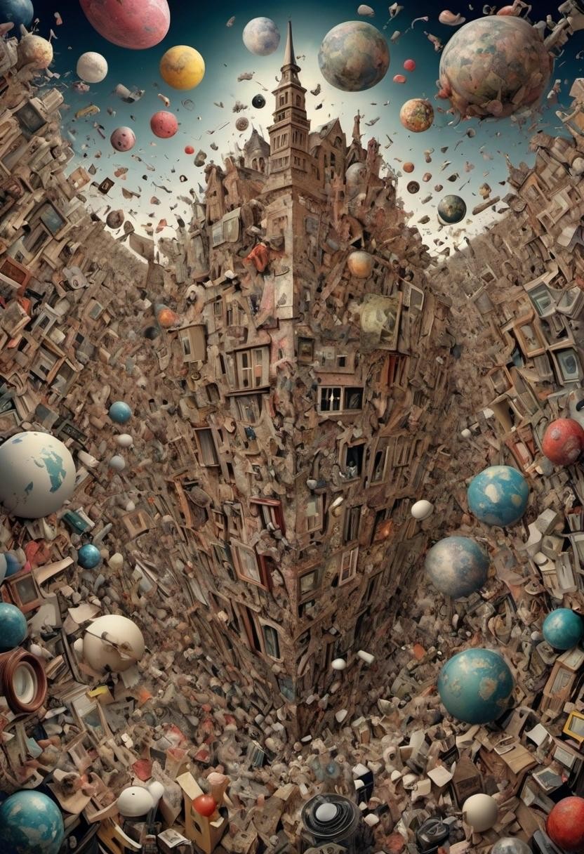 Image with seed 4187284424 generated via Stable Diffusion through @stablehorde@sigmoid.social. Prompt: Everything everywhere all at once, surrealism, collage, chaotic, dense, extremely detailed, confusing, overwhelming