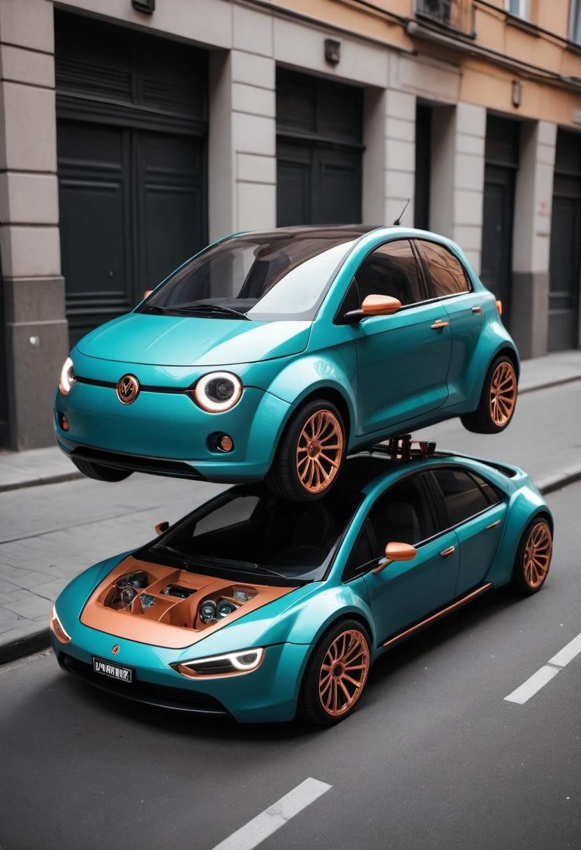 Image with seed 2562166632 generated via Stable Diffusion through @stablehorde@sigmoid.social. Prompt: a car which has been made by pimp my ride. It is an electric car.
