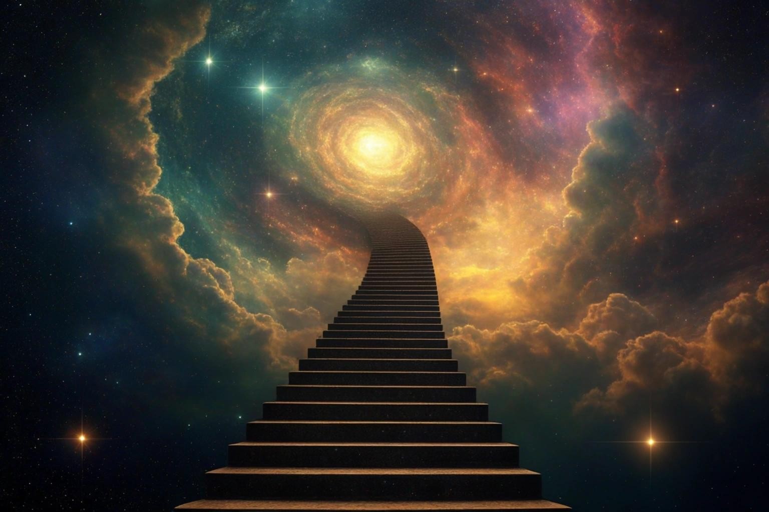 Image with seed 4222569779 generated via Stable Diffusion through @stablehorde@sigmoid.social. Prompt: a Cosmic Stairway to Heaven