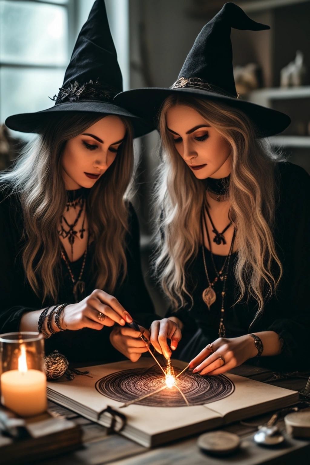 Image with seed 1575204796 generated via Stable Diffusion through @stablehorde@sigmoid.social. Prompt: a picture of modern witches doing their craft