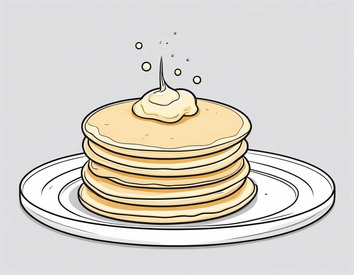 Image with seed 4236033666 generated via Stable Diffusion through @stablehorde@sigmoid.social. Prompt: line art drawing, a plate with five pancakes stacked on it with butter and syrup. , professional, sleek, modern, minimalist, graphic, line art, vector graphics###, anime, photorealistic, 35mm film, deformed, glitch, blurry, noisy, off-center, deformed, cross-eyed, closed eyes, bad anatomy, ugly, disfigured, mutated, realism, realistic, impressionism, expressionism, oil, acrylic