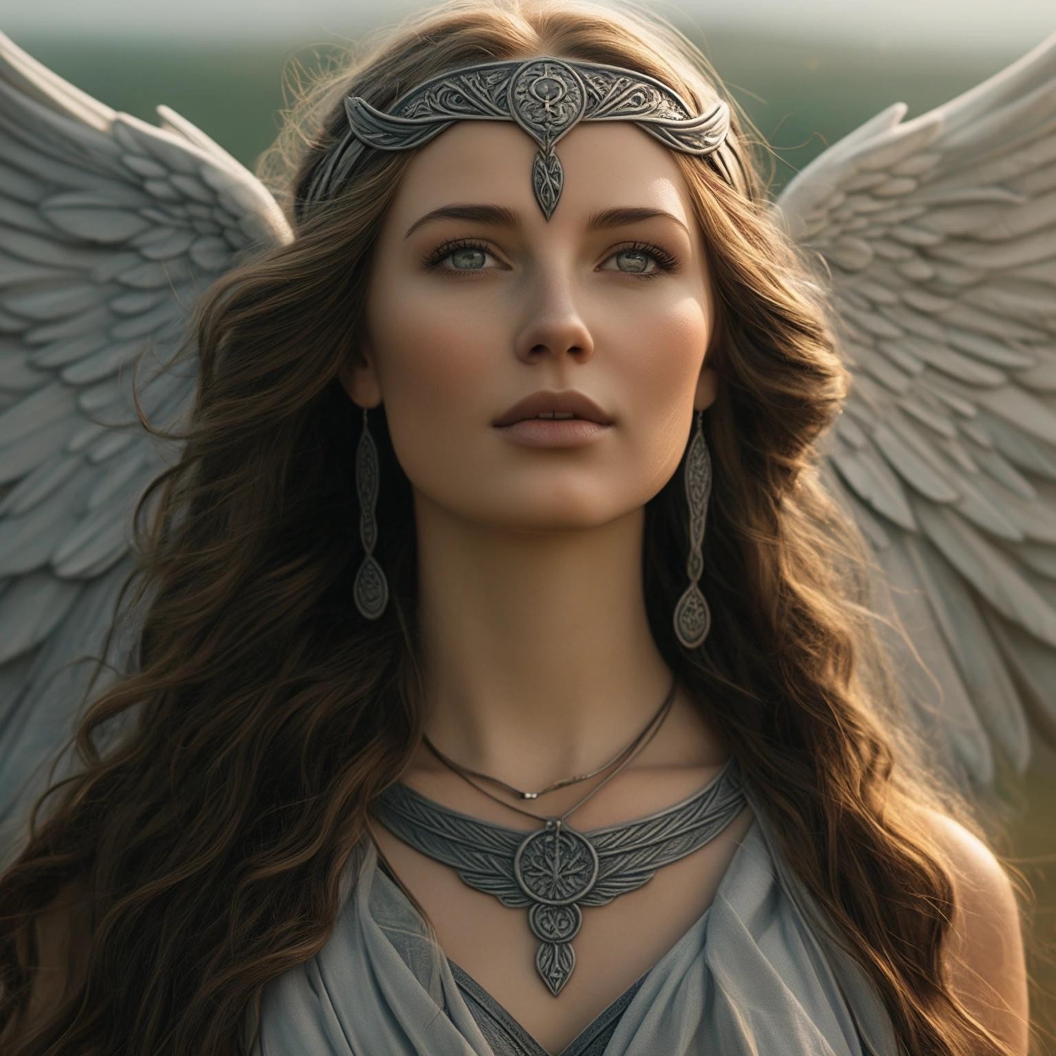 Image with seed 683109291 generated via Stable Diffusion through @stablehorde@sigmoid.social. Prompt: a Celtic Goddess of the sky and air