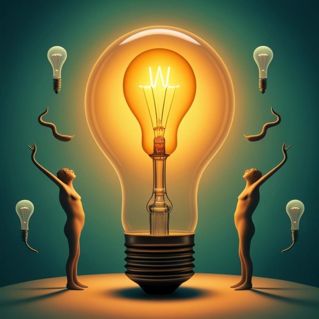 Image with seed 1623145729 generated via Stable Diffusion through @stablehorde@sigmoid.social. Prompt: Question: How many surrealists do you need to change a lightbulb? Long Answer: You need three surrealists. One to change the lightbulb, one to hold the giraffe, and one to fill the bathtub with colourful glowing objects. Short Answer: A fish.