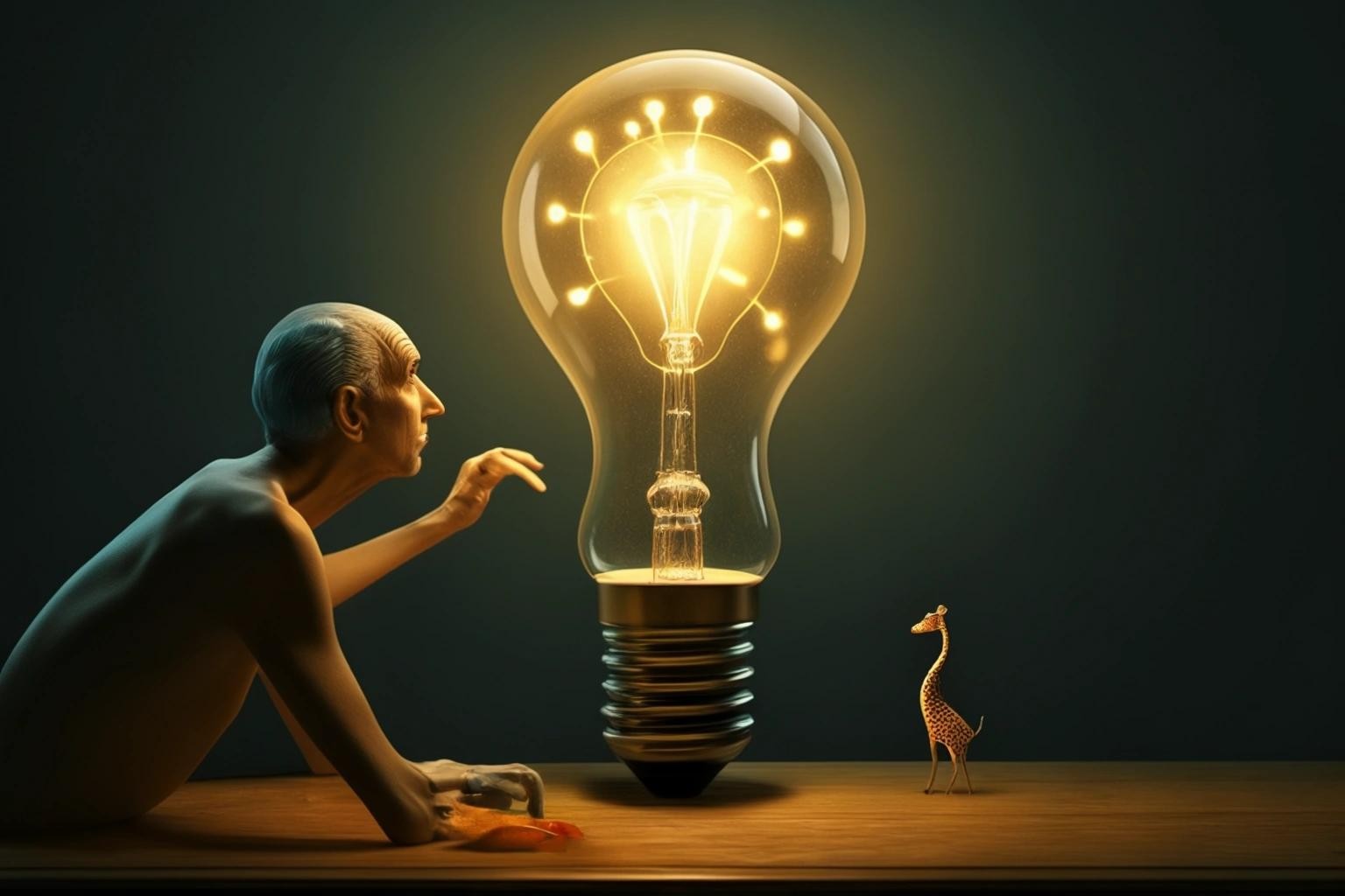 Image with seed 1633614116 generated via Stable Diffusion through @stablehorde@sigmoid.social. Prompt: Question: How many surrealists do you need to change a lightbulb? Long Answer: You need three surrealists. One to change the lightbulb, one to hold the giraffe, and one to fill the bathtub with colourful glowing objects. Short Answer: A fish.