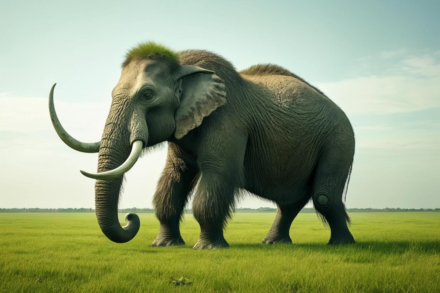 Image with seed 1596247457 generated via Stable Diffusion through @stablehorde@sigmoid.social. Prompt: an image of a happy Mastodon walking on a green meadow.