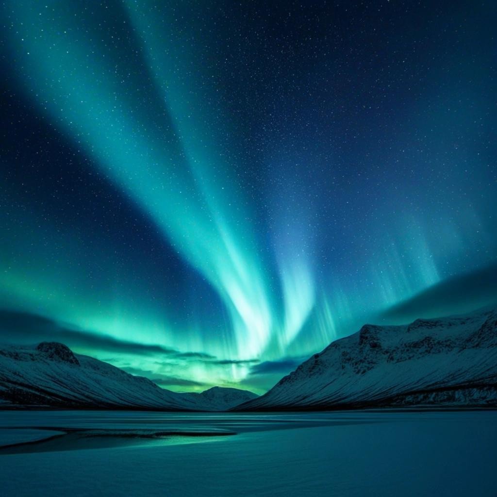 Image with seed 3182989111 generated via Stable Diffusion through @stablehorde@sigmoid.social. Prompt: the arctic night sky with aurora borealis in the shape of a snowflake