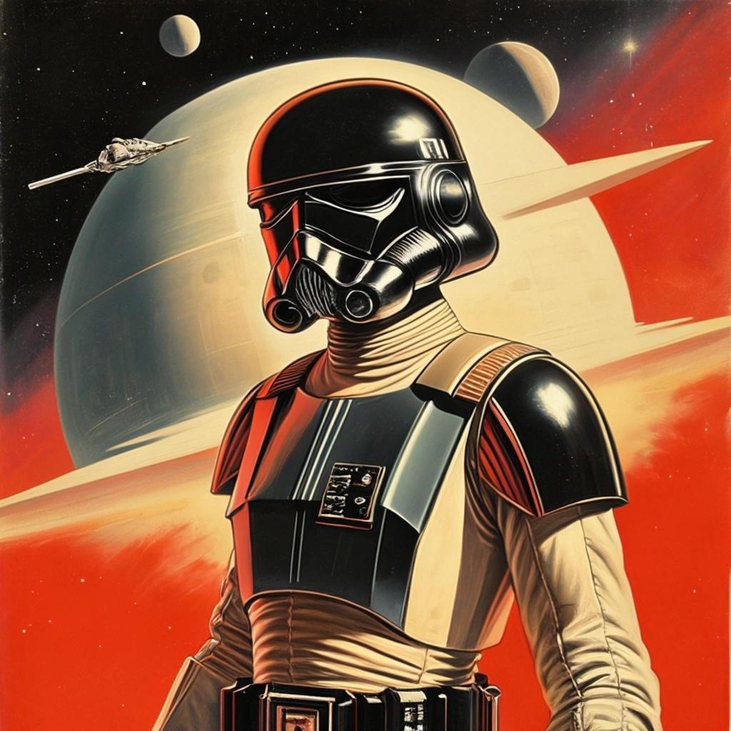 Image with seed 913217554 generated via Stable Diffusion through @stablehorde@sigmoid.social. Prompt: the glorious days of the galactic empire, space opera, science fiction, far future, glamour, kitsch