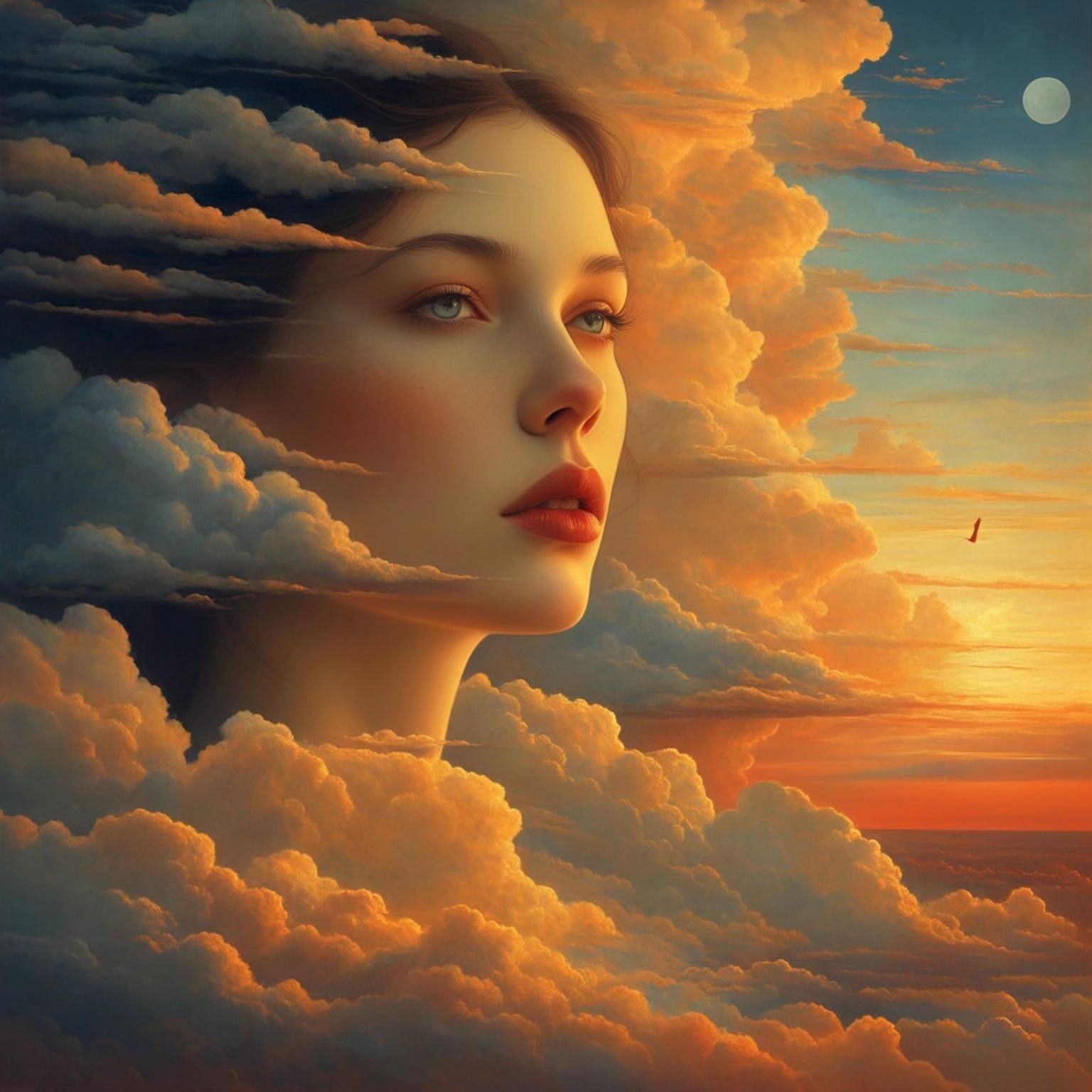 Image with seed 3548541997 generated via Stable Diffusion through @stablehorde@sigmoid.social. Prompt: Beautiful woman. Mysterious. Beautiful clouds at sunset., spare style, liminal, Illustration By Marguerite Delorme, Chokha, Marguerite Zorach, Egon Schiele, Milo Manara, Catrin Welz-Stein, Nicoletta Ceccoli, Kay Nielsen, andrew wyeth, edward gorey, hope gangloff