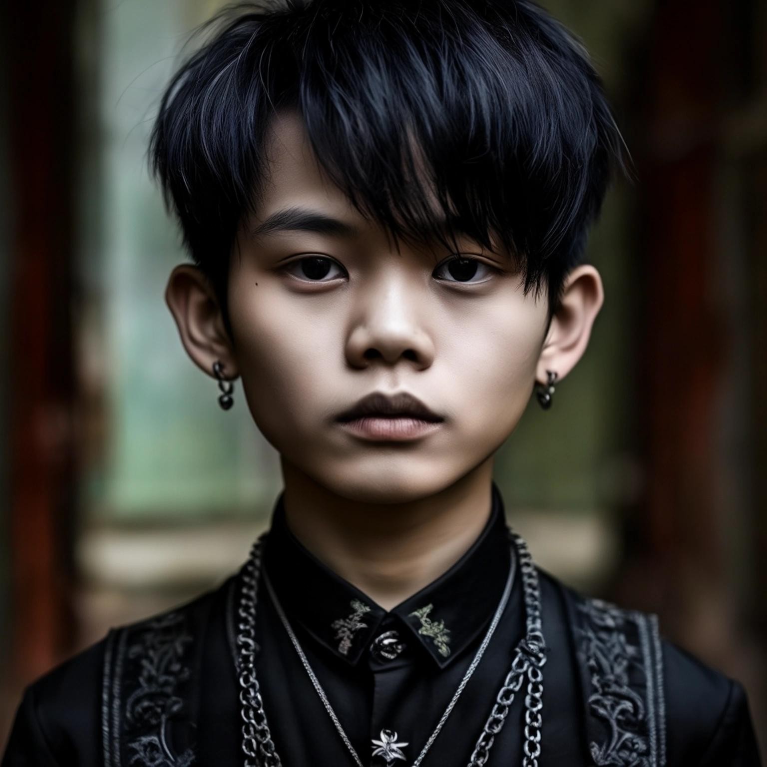 Image with seed 2120070725 generated via Stable Diffusion through @stablehorde@sigmoid.social. Prompt: Vietnamese goth boy