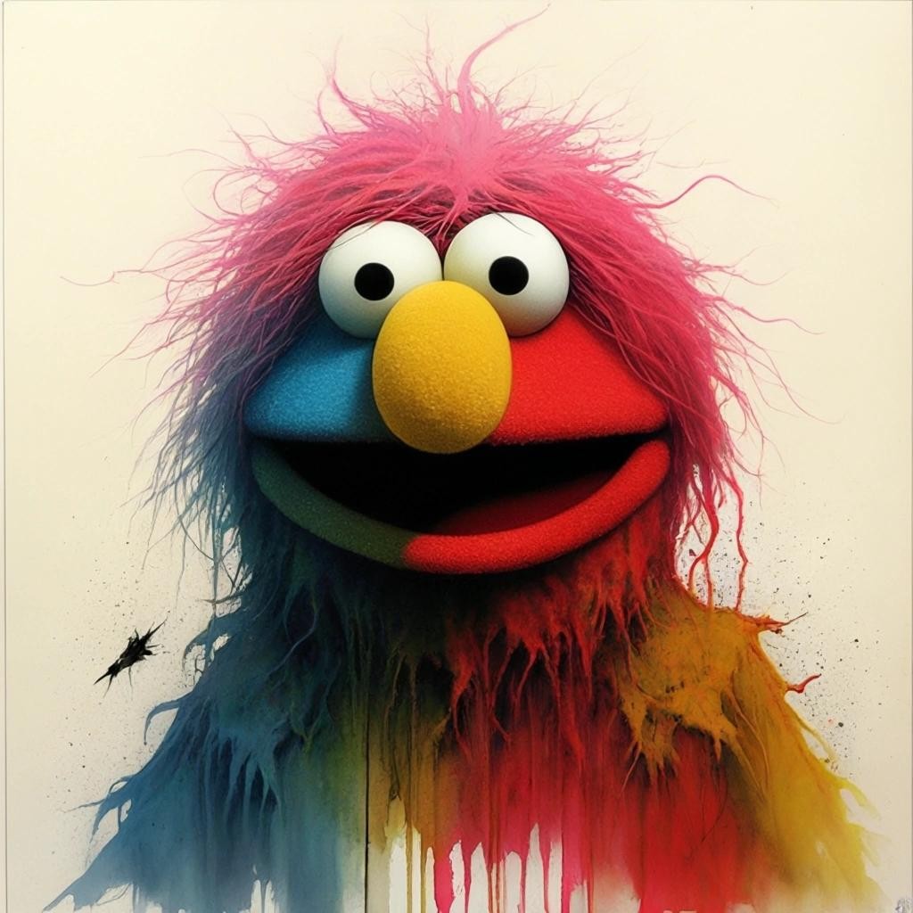 Image with seed 2258092305 generated via Stable Diffusion through @stablehorde@sigmoid.social. Prompt: Occult Sesame Street ;colourful, creepy, Stephen Gammell, Zdzislaw Beksinski, Yossi Kotler, Eric Lacombe