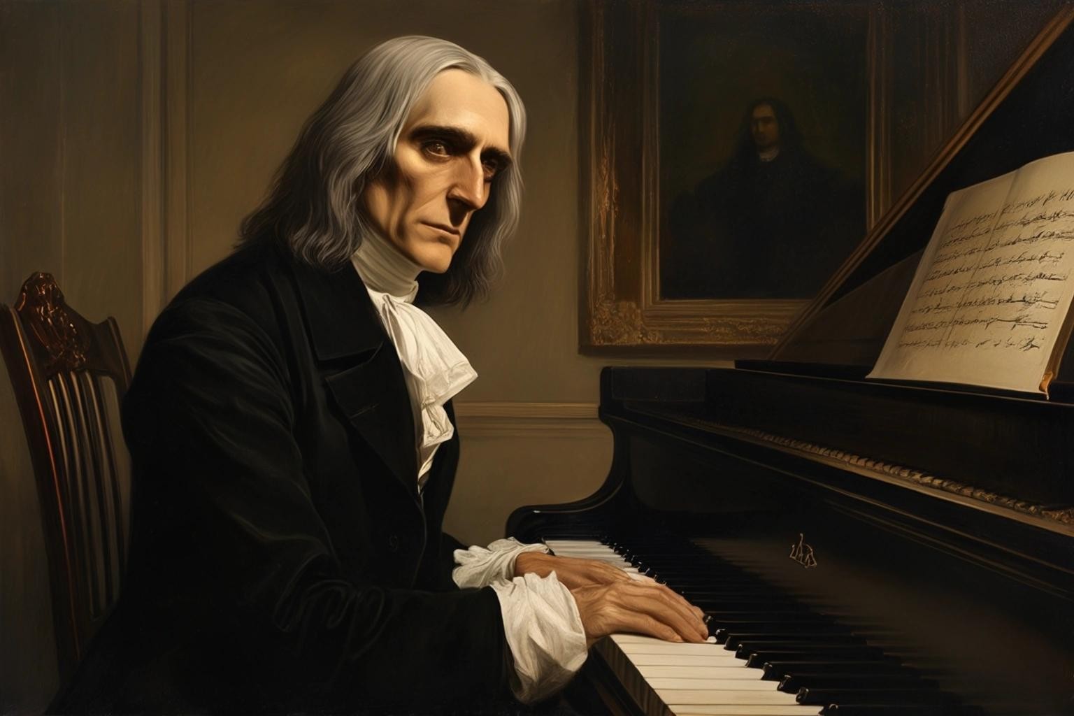 Image with seed 1407876497 generated via Stable Diffusion through @stablehorde@sigmoid.social. Prompt: franz liszt with bedroom eyes